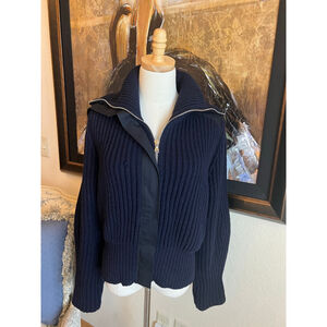 Women's G. Navy Ribbed Merino Wool Cardigan S